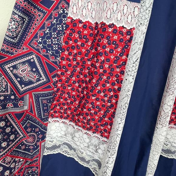 VTG 70s Patchwork Prairie Maxi Skirt S/M Red White Blue Lace Boho Cottagecore - Picture 3 of 5